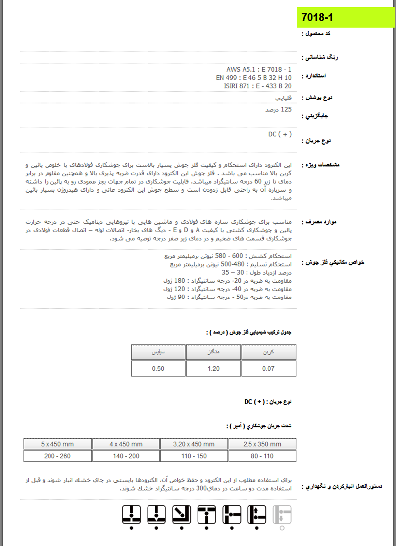 7018-1 الکترود پارس