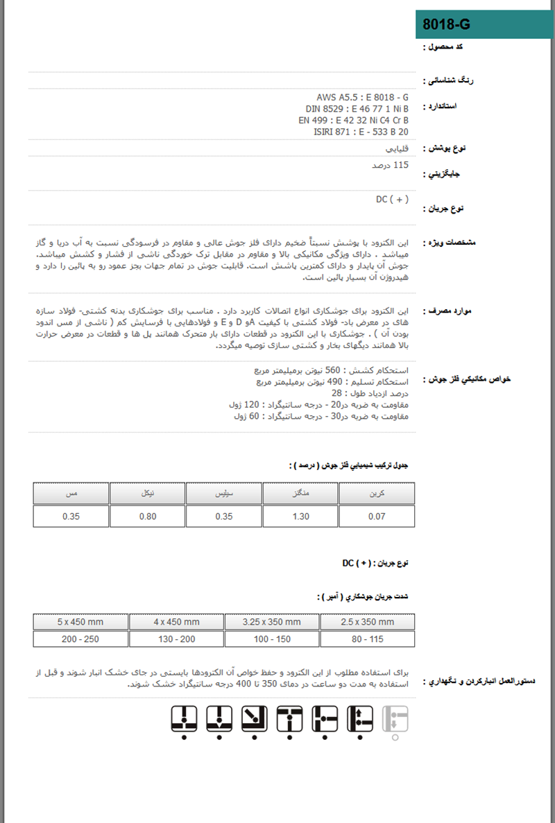 8018 G الکترود پارس
